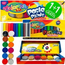 FARBY PLAKATOWE 12 KOLORÓW + PLASTELINA 12 GRATIS